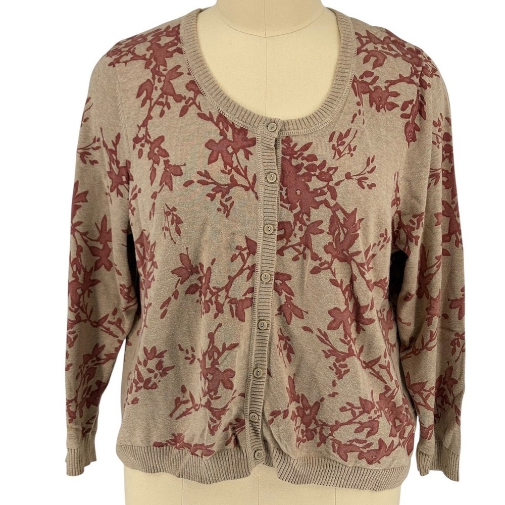 Sonoma Cardigan Tan Floral 100% Cotton 2X